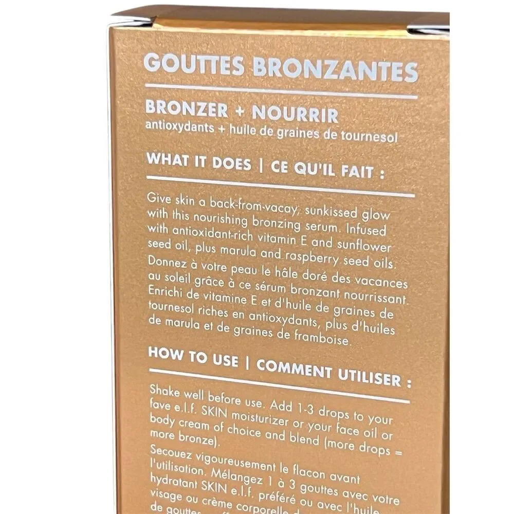 e.l.f. Skin Bronzing Drops Pure Gold Liquid Glow Vegan 1 fl oz